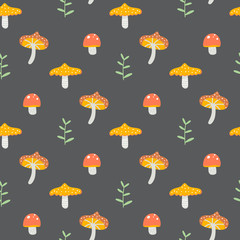 Seamless pattern with mushrooms