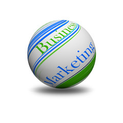 Green and light blue sphere with business and marketing writing