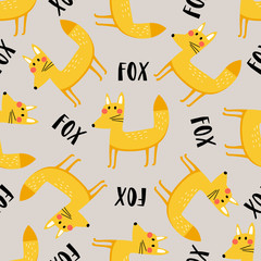 Childish seamless pattern with cute foxes