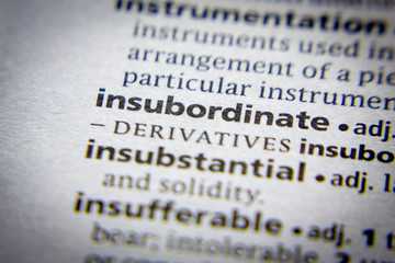 Word or phrase Insubordinate in a dictionary.