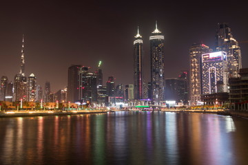 Fototapeta na wymiar Night view Dubai water canal on December 2019 Dubai Downtown United Arab Emirates