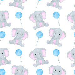 Elephant cute little watercolor seamless pattern childish illustration