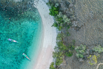 Aerial view of Pink Beach located in Komodo National Park, Indonesia.