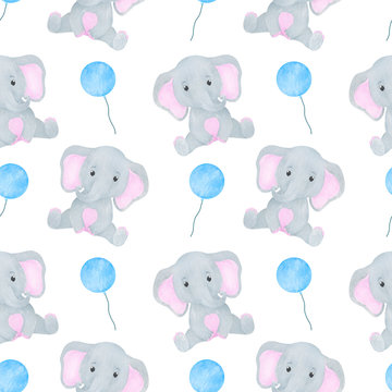 Elephant cute little watercolor seamless pattern childish illustration