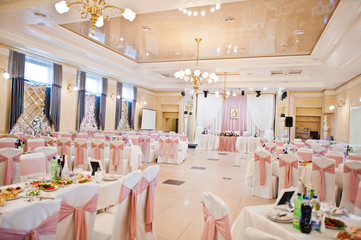 Beautiful wedding set decoration in the restaurant.