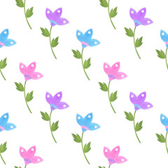 Seamless pattern stylized flowers watercolor illustration