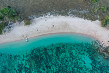 Aerial view of Pink Beach located in Komodo National Park, Indonesia.