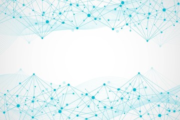 Geometric abstract background with connected line and dots. Structure molecule and communication. Big Data Visualization. Medical, technology, science background. Vector illustration.