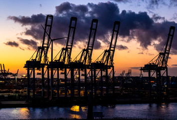 Hamburg, Germany, one of europes busiest port at sunset