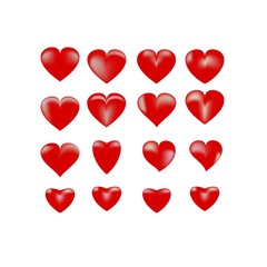 Red heart set. Sign on white background. Romantic silhouette symbol linked, join, love, passion and wedding, etc. Colorful mark of valentine day. Design element. Vector illustration.