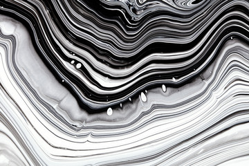 Monocolor marbling raster background. Leaking liquid, alcohol ink minimalistic surface illustration. Black and white abstract fluid art. Paint flow monochrome contemporary simple backdrop