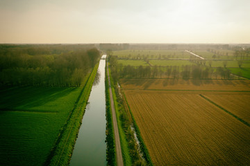 Fototapeta na wymiar Aerial view of the Canal of Stekene (Stekense Vaart), in Stekene, East Flanders, Belgium
