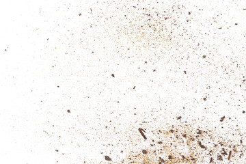 Dirt, soil dust isolated on white background, top view