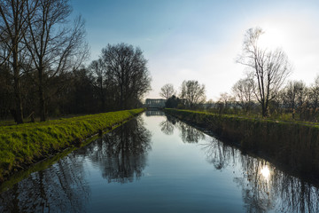 Fototapeta na wymiar Aerial view of the Canal of Stekene (Stekense Vaart), in Stekene, East Flanders, Belgium