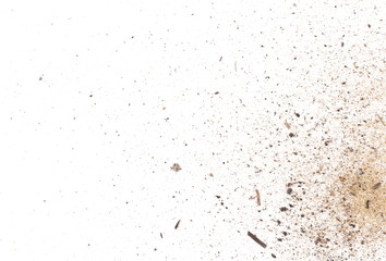 Dirt, soil dust isolated on white background, top view
