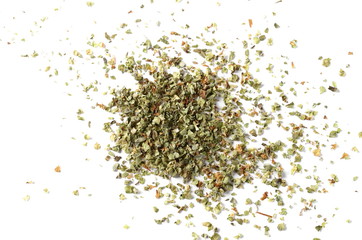 Dry marjoram leaves isolated on white background