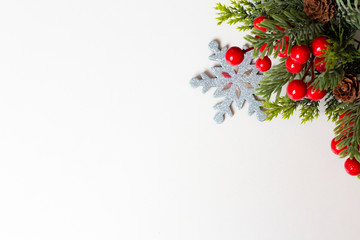 Christmas background with fir branches and snowflake