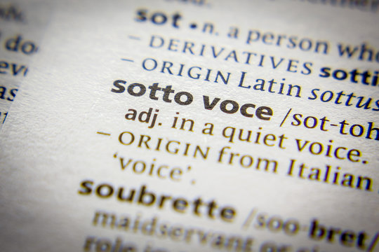 Word or phrase Sotto voce in a dictionary.