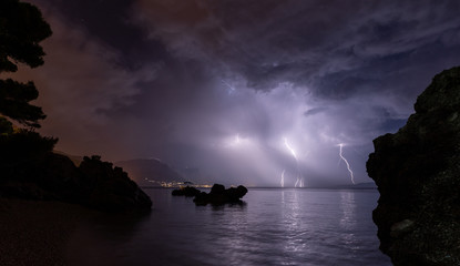 Lightning storm, Mimice, Omis, Dalmatia, Croatia