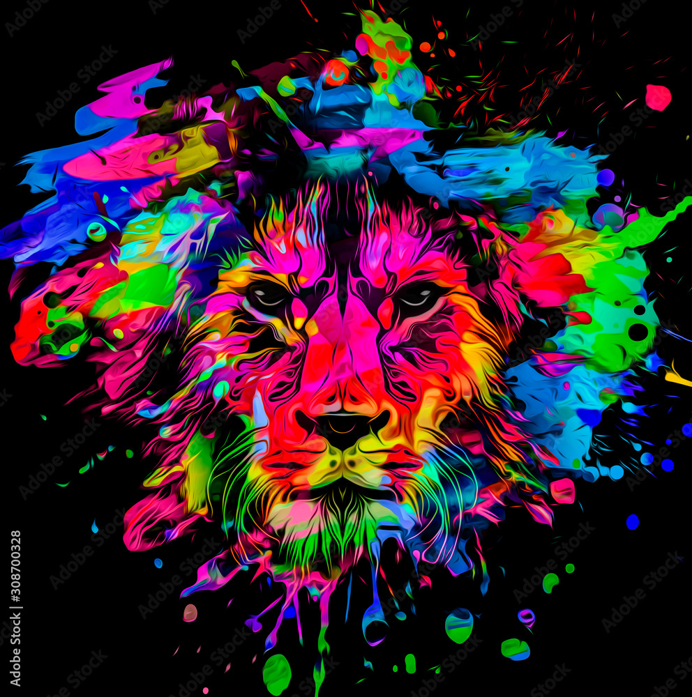 Wall mural artistic lion on black background