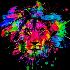 Poster Im Rahmen künstlerischer Löwe auf schwarzem Hintergrund © reznik_val