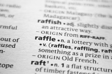 Fototapeta premium Word or phrase Raffle in a dictionary.
