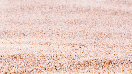 Very fine sea sand from the coastal strip of the ocean. Sand texture background. Banner format. Selective focus.