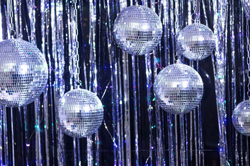 Background of several disco balls. Party concept.