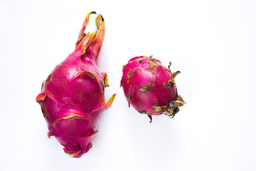 two dragon fruit on a white background, tropical fruit