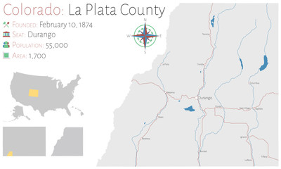 Large and detailed map of La Plata county in Colorado, USA.