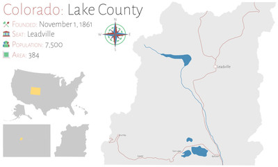 Large and detailed map of Lake county in Colorado, USA.