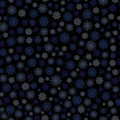 Winter seamless pattern with glow snowflake on starry night background. Elegant surface design for textile, fabric, wallpaper, wrapping, gift-wrap, paper, scrapbook and packaging.