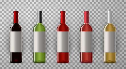 Wine bottles with labels realistic vector illustrations set