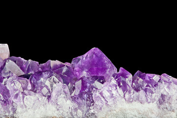 lilac amethyst druse isolated on black