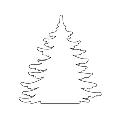 Pine tree vector silhouette. Hand drawn stylized monochrome illustration isolated on white background. Element design for christmas card, banner