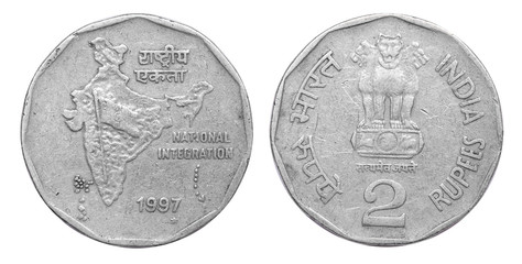 Coin 2 rupee. India. 1997