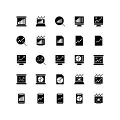 Set of analysis, diagram, chart, glyph style icon - vector