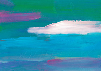 Fototapeta premium Oil background painting, blue, white, purple, green, turquoise texture. Brush strokes on paper. Contemporary abstract art.