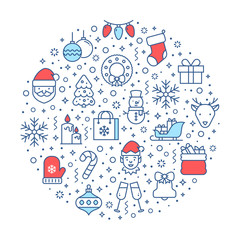 Christmas banner with line icons. Vector illustration.