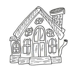 Fantasy house. Lineworks for design - cards, web and games.