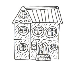 Fantasy house. Lineworks for design - cards, web and games.