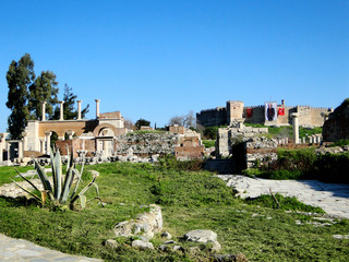 Ruins of Basilica of St. John in Selcuk, Turkey. It is on the slopes of Ayasuluk Hill just below the fortress near the center of Selcuk, ?zmir Province, Turkey.