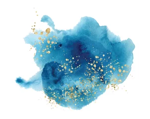 Deurstickers Aquarel abstracte plons Kleur schilderij textuur. Blauwe achtergrond © EvgeniiasArt