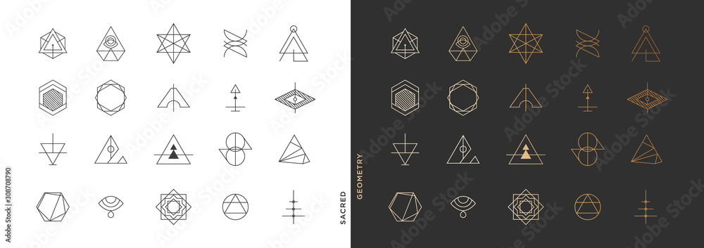 Wall mural set of abstract sacred geometry symbol vector elements template, clean minimal geometric logo collec