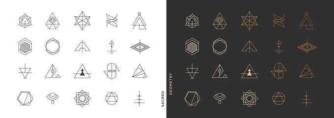 Set of abstract sacred geometry symbol vector elements template, clean minimal geometric logo collection - obrazy, fototapety, plakaty