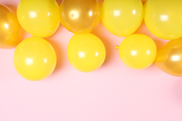 balloons in color top view. Festive background with place for text.