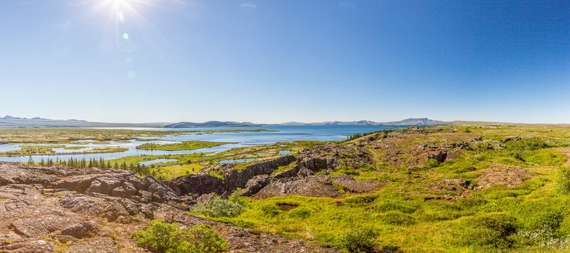 Panoramic picture over Thingvellir national park on Iceland in summer