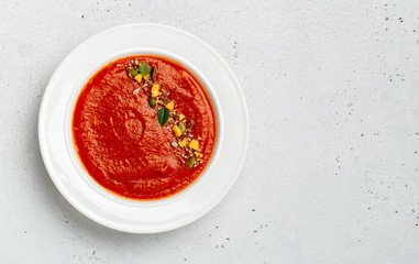 Overhead shot of tomato soup
