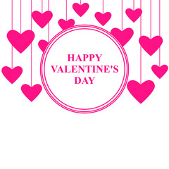 Vector illustration of Valentines day card with hanging hearts and greeting text