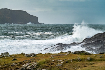 Rough atlantic ocean one day after storm Atiyah passed by on Dezember 08 2019.